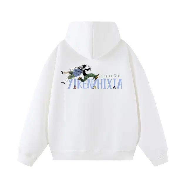 一人之下 官方漫画可爱风冯宝宝张楚岚气泡艺术字母印花宽松舒适时尚潮流休闲百搭落肩长袖连帽卫衣 男女同款