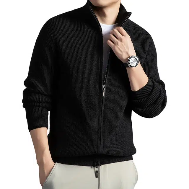 卡丹狄诺 秋冬季开衫保暖舒适立领拉链提花针织衫 男款