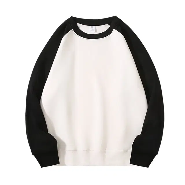 花蔓色 美式复古重磅上衣春秋季款宽松潮流情侣款拼色休闲百搭舒适简约插肩长袖圆领服卫衣 男女同款