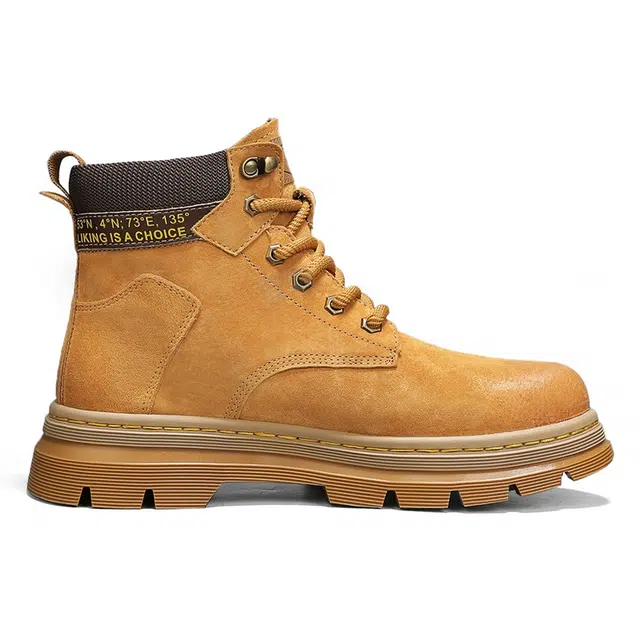 头层猪皮 复古真皮防滑增高英伦风休闲大黄靴 中筒 马丁靴 男款