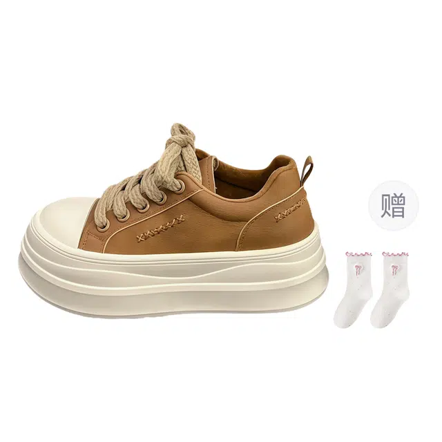乐乐鱼 厚底百搭面包休闲运动 耐磨增高 低帮 板鞋 女