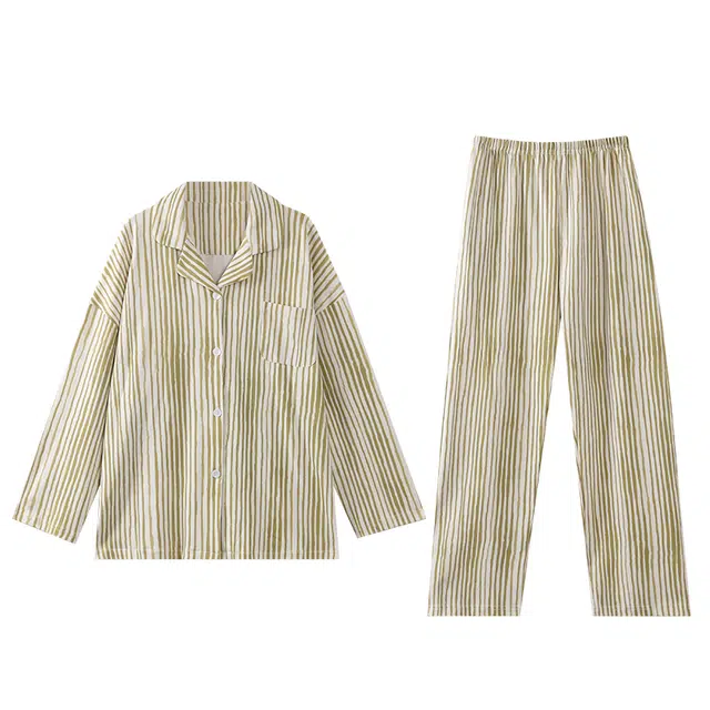 莫代尔 纯棉清新个性百搭翻领开衫舒适柔软宽松显瘦长袖长裤家居服可外穿女士睡衣套装 女款