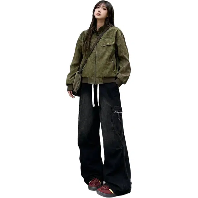 华夏儿女 美式复古街头嘻哈风痞帅宽松个性小众日常穿搭款牛仔裤 男女同款