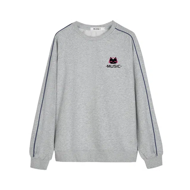 米子旗 灰色圆领无帽套头韩系百搭宽松显瘦休闲时尚卫衣 女款