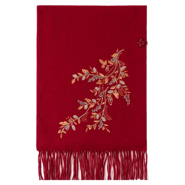 上海故事 刺绣珠绣盘精致柔软优雅扣两用 绵羊毛 绒线围巾 女款