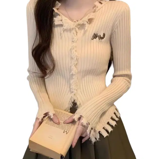 小卷要加油 设计感开衫外套女春秋小众高级感修身显瘦打底衫上衣针织衫 女款