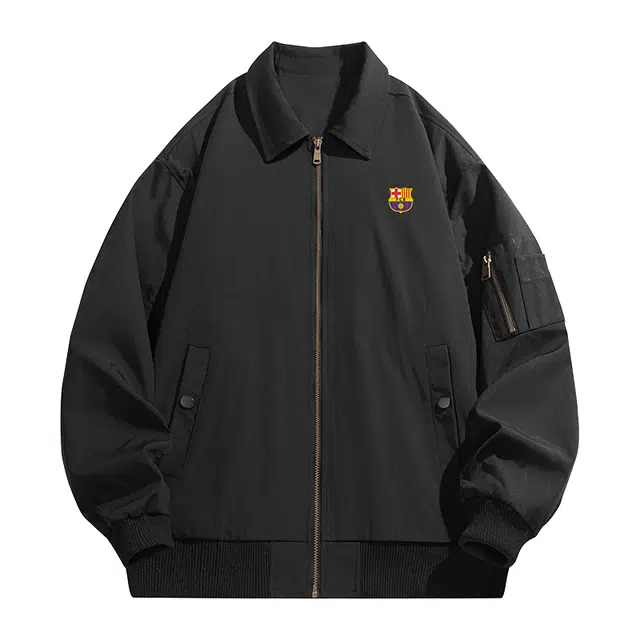 巴塞罗那足球俱乐部 美式复古高街纯色宽松百搭休闲帅气翻领外套夹克 男女同款