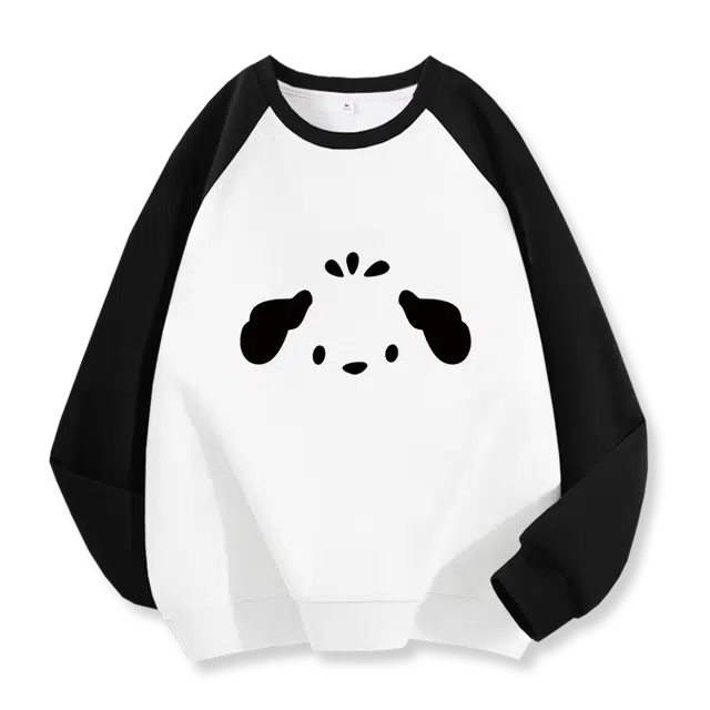 棉致 小狗耳朵涂鸦时尚百搭潮流个性撞色拼色插肩休闲简约无性别主义舒适柔软圆领长袖卫衣 男女同款