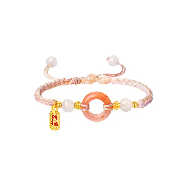 周大生 【平安纳福】新中式质感高级小众精致时尚百搭日常通勤 礼盒好运 玉髓 手绳 男女同款情侣款