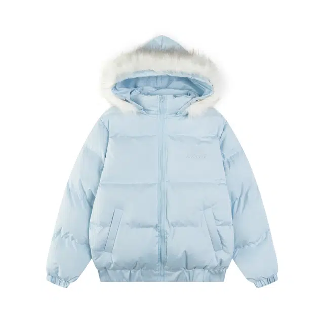 奇迹街区 美式纯色字母刺绣简约设计感毛领连帽可拆卸外套加厚百搭宽松情侣短款上衣保暖棉衣冬季棉服 男女同款