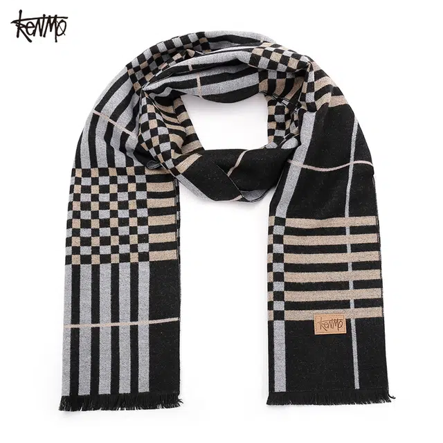 肯默 条纹简约 聚酯纤维 绒线围巾 男女同款情侣款