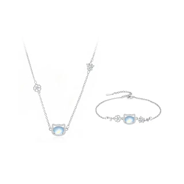 【闪钻猫咪】 百慕眸 招财猫 高级感小星星镂空 浪漫在逃公主甜蜜饰爱 森系甜美可爱百搭手饰项链套装#好运 琉璃 玉石手链 男女同款情侣款