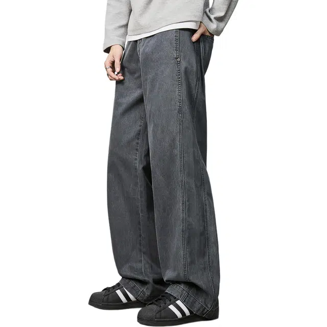 隐狼世家 隐狼世家弯刀男美式复古水洗做旧纯棉宽松直筒阔腿裤子牛仔裤 男款