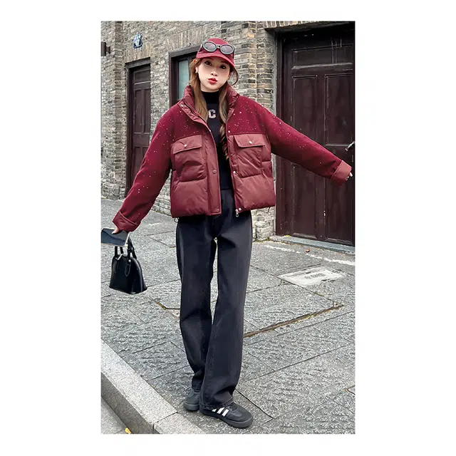 丝絮丝绸 冬季时尚韩版宽松加厚连帽面包服保暖外套棉服 女款