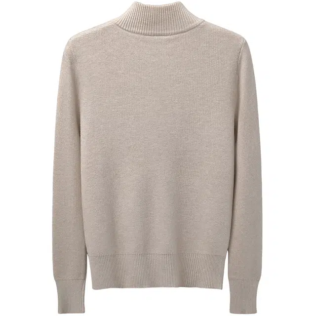 她池 通勤简约风纯色半拉链套头修身正肩长袖针织衫 女款 燕麦色