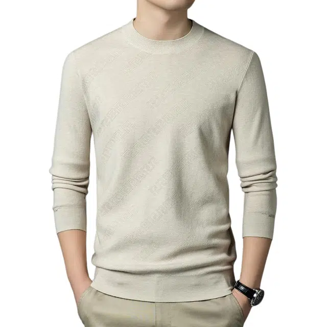 太子龍 羊毛衫保暖冬季纯色圆领套头中青年精纺打底针织衫 男款