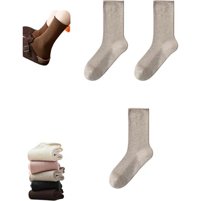 妮轻 羊毛堆堆秋冬纯色简约中筒袜 女款