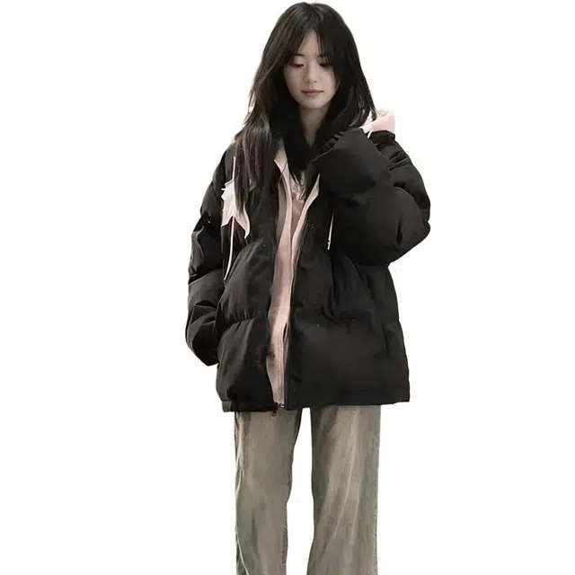 丝絮丝绸 冬季甜美学院风假两件连帽时尚保暖外套棉服 女款