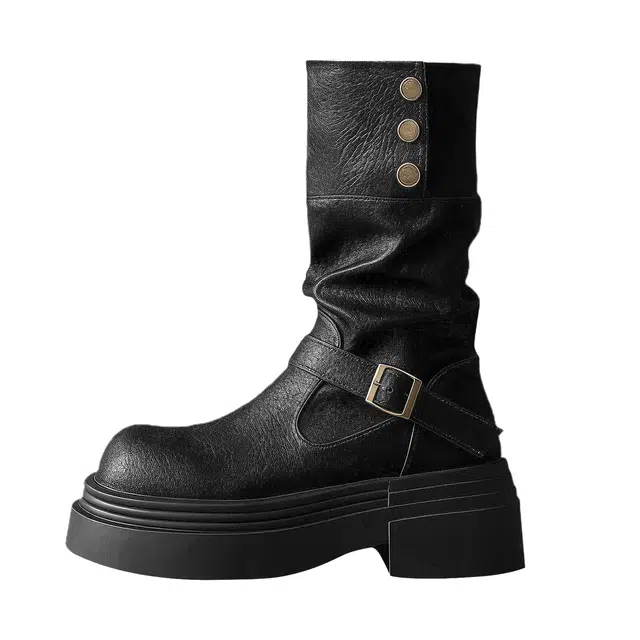 乐乐鱼 英伦风马丁靴单靴美拉德堆堆骑士靴 短靴 女