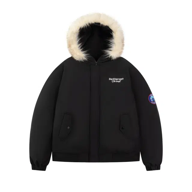 奇迹街区 美式座山雕复古街头国潮宽松加厚保暖情侣外套上衣潮流个性设计感字母连帽毛领冬季棉服 男女同款