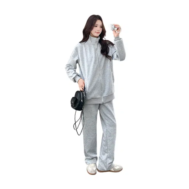 荟萃阁 韩版时尚宽松拉链卫衣两件套裤子休闲套装 女款
