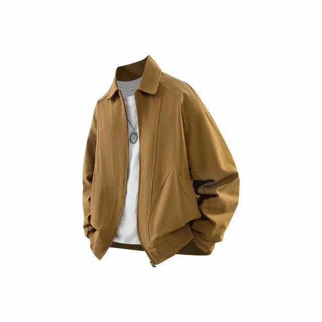 虫小绿 美式复古基础款水洗翻领宽松休闲哈灵顿工装外套春秋季潮流设计感百搭经典无性别棒球服夹克 男女同款