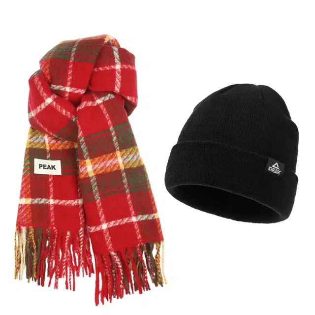 匹克 【降温必备|礼盒可选】加厚柔软亲肤保暖防寒韩系格子百搭围脖保暖帽手套三件套 聚酯纤维 绒线围巾 男女同款情侣款 红色