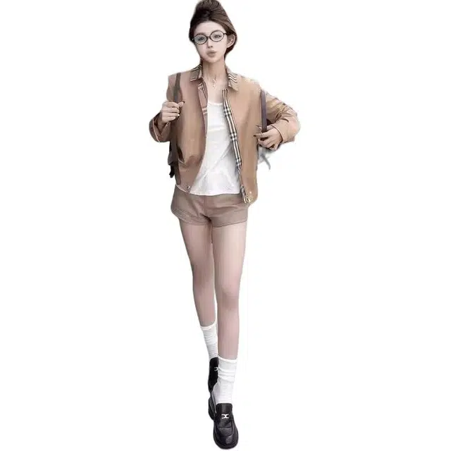 丝絮丝绸 春秋季时尚宽松格子夹克法式气质上衣 截短外套 女款