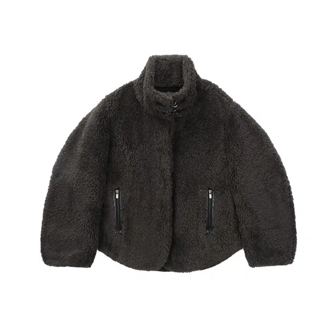 TREEMINGBIRD Metal Hook Button Shearing Fur Jacket