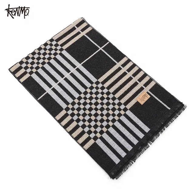 肯默 条纹简约 聚酯纤维 绒线围巾 男女同款情侣款