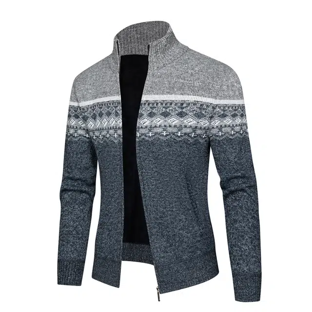 半空山 美式撞色高级感拼接立领设计潮流痞帅开衫外套合身百搭时尚商务休闲老钱针织衫 男女同款