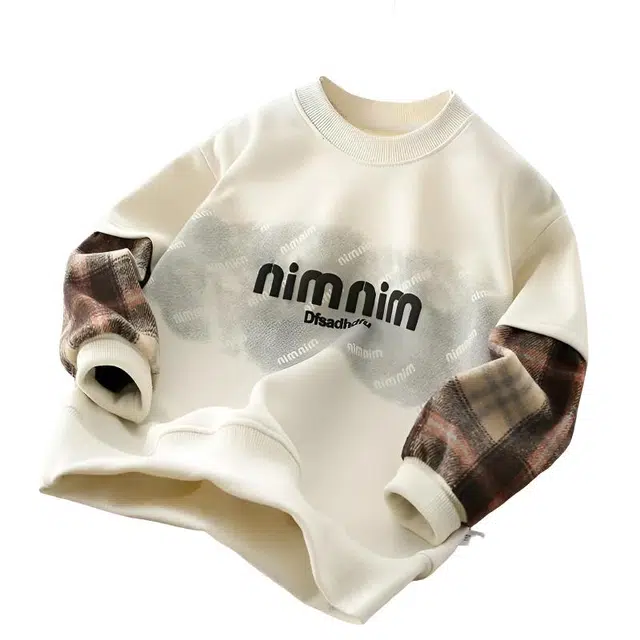 吉姆沃克卫衣 中大儿童休闲假两件上衣男孩格子圆领打底衫