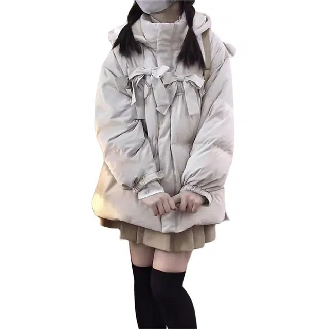 丝絮丝绸 冬季甜美学院风设计感连帽加厚保暖面包服外套棉服 女款