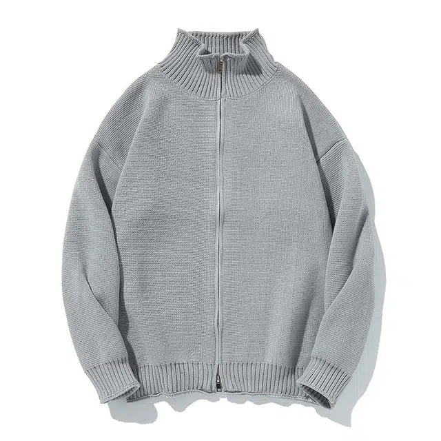 棉基因 拉链开衫春秋季潮牌圆领基础款宽松日系纯色简约时尚男士保暖打底衫慵懒套头上衣韩系百搭情侣款毛衣 男女同款