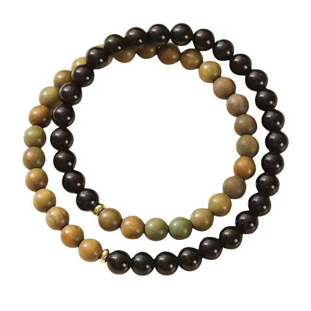 琛宬 【时来运转】纳八方财气聚天下福缘双圈叠戴转运佛珠复古国潮新中式文玩盘玩串珠日常通勤百搭#好运 绿檀 手串 男女同款情侣款