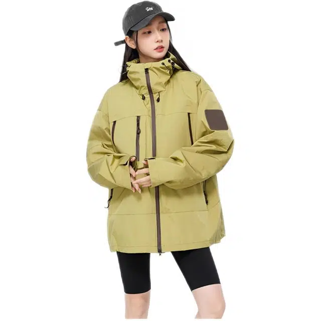 木木兔上装 潮流时尚秋季男外套 情侣装 大码 冲锋衣 宽松 户外防风 日常通勤百搭 工装学生连帽夹克 青少年