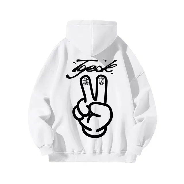 吉姆沃克卫衣 美式潮牌比耶印花加绒加厚连帽 小众设计感时尚外套