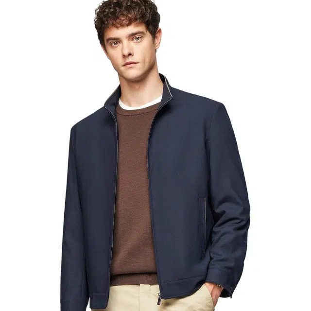 红豆 含绵羊毛高档商务休闲立领时尚简约易打理防风茄克外套夹克 男款