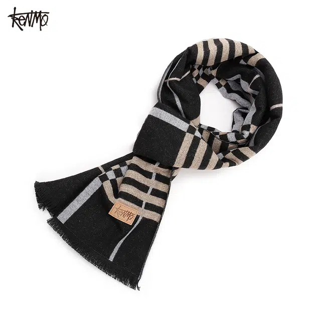 肯默 条纹简约 聚酯纤维 绒线围巾 男女同款情侣款