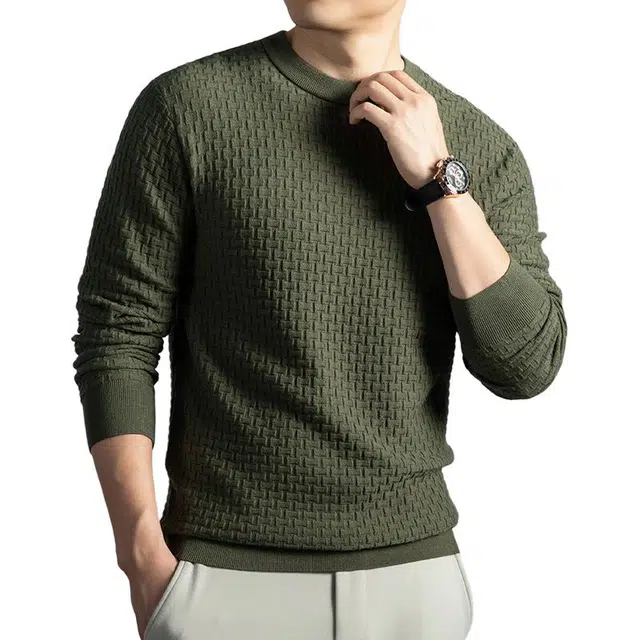 卡丹狄诺 长绒棉男士秋冬加厚提花圆领毛衣男轻奢品质保暖舒适百搭休闲长袖针织衫 男款