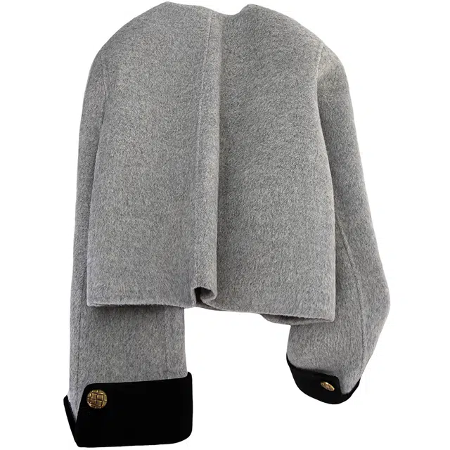 丝柏舍 圆领英伦风宽松款长袖绵羊毛上衣双面呢截短外套 女款