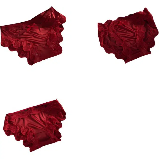 帕兰朵 高开叉纯欲缎面性感蕾丝女中腰法式透气纯棉档少女三角内裤 女款