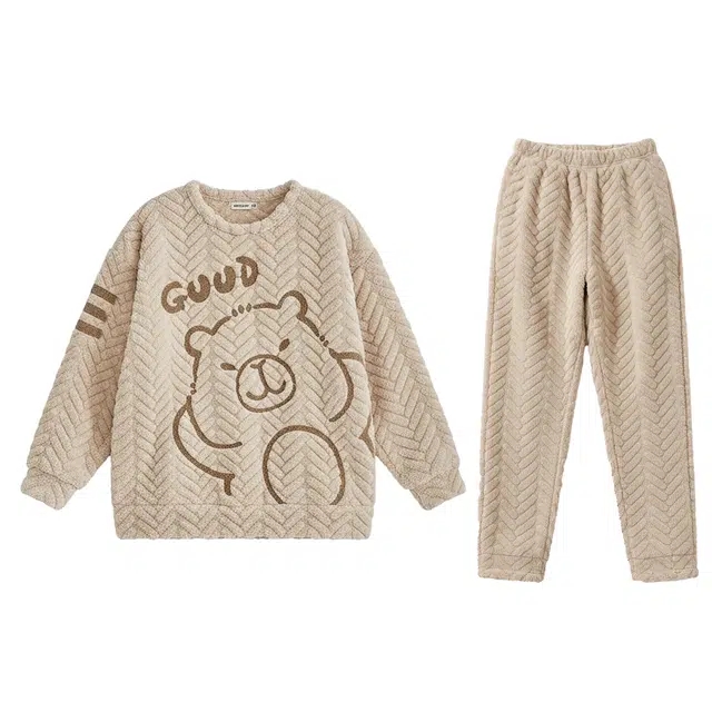 俏霓桐 青少年加厚加绒珊瑚绒保暖舒适卡通学生可外穿家居服睡衣套装 男款