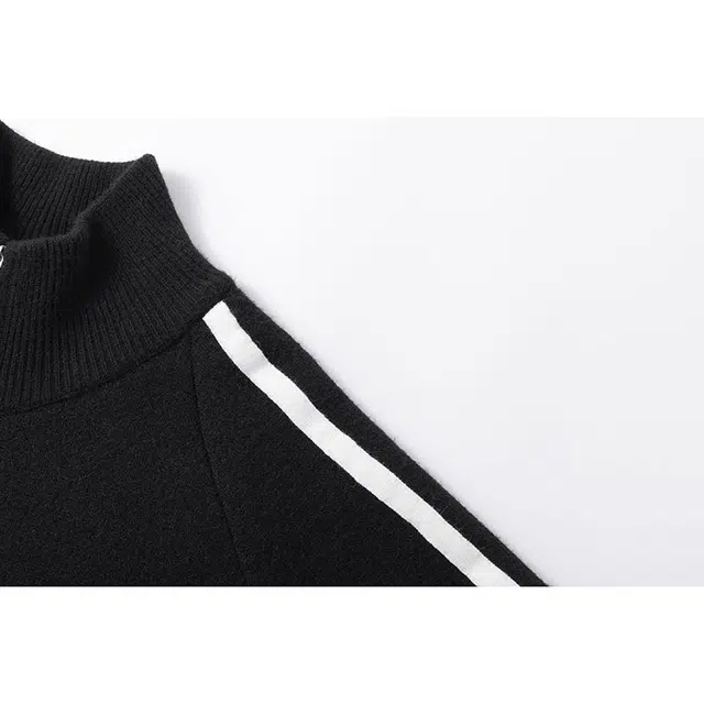 欧迪芬 高领美式风格简约慵懒风撞色图案舒适亲肤百搭双杠条时尚潮流毛衣 男女同款