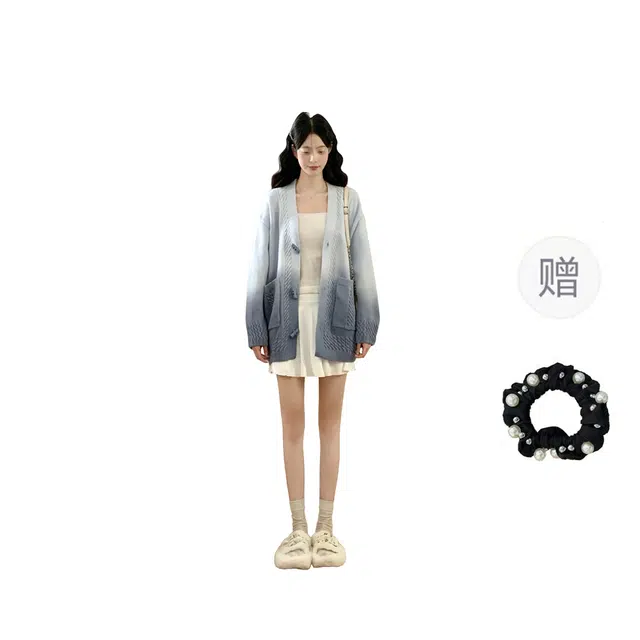 雾闪闪 大码女装胖妹妹设计感扎染百搭开衫毛衣外套 针织衫 女款