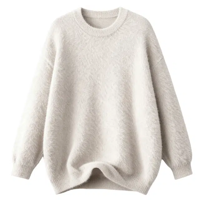空白町 仿貂毛纯色保暖简约百搭宽松休闲静默高级感基础款落肩长袖学院老钱风复古慵懒风毛衫极简风户外多巴胺色系针织衫 男女同款