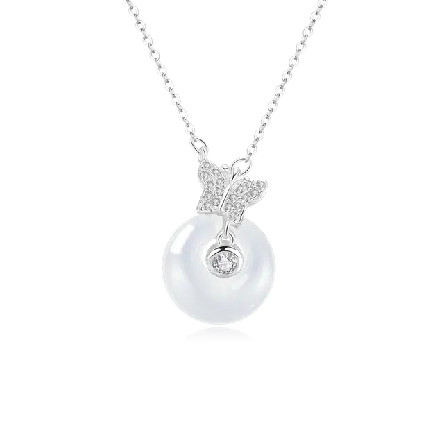 【招财福蝶】 周大生 蝴蝶平安扣锁骨链 吉祥如意森系小清新 温柔甜美百搭小众轻奢恋爱表白高级礼盒#好运 玉髓 项链 男女同款情侣款