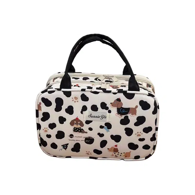 几多萌卡通可爱花点小狗化妆包女大容量分区洗漱包