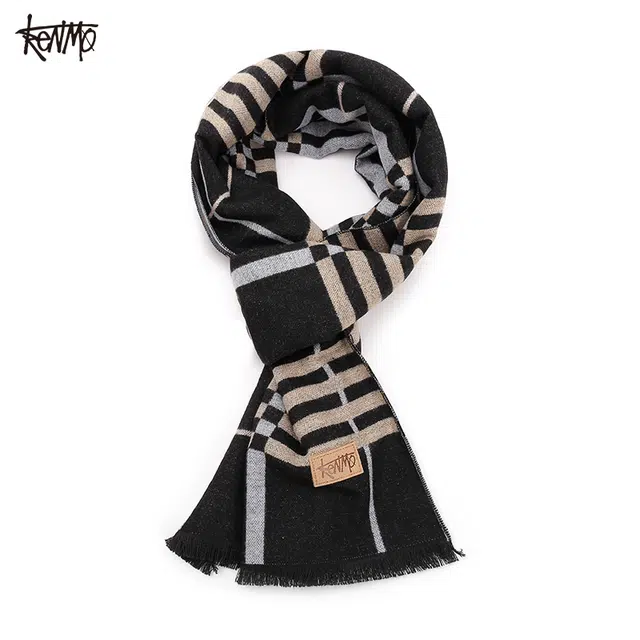 肯默 条纹简约 聚酯纤维 绒线围巾 男女同款情侣款
