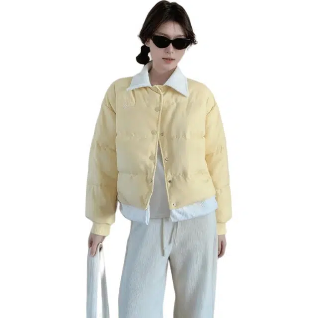 丝絮丝绸 冬季文艺温柔宽松舒适百搭假两件外套棉服 女款